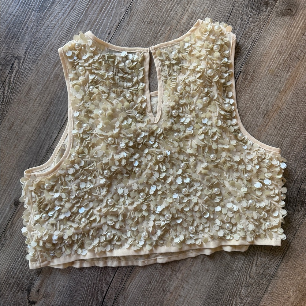 Endless Rose Ivory Sequin Crop Tank Top - Picture 6 of 6